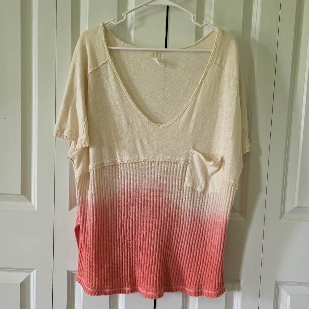 We The Free Cream and Pink Short Sleeve Tee